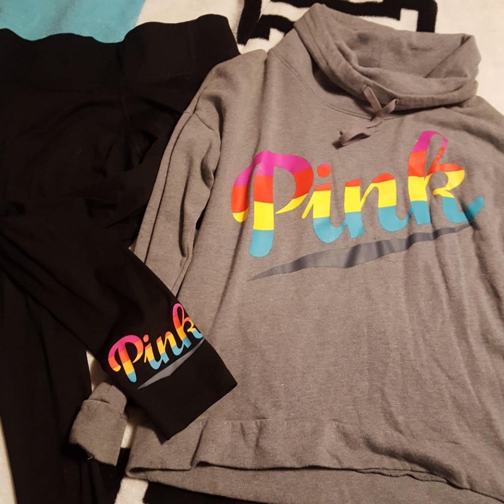 Vs pink rainbow cowl neck set